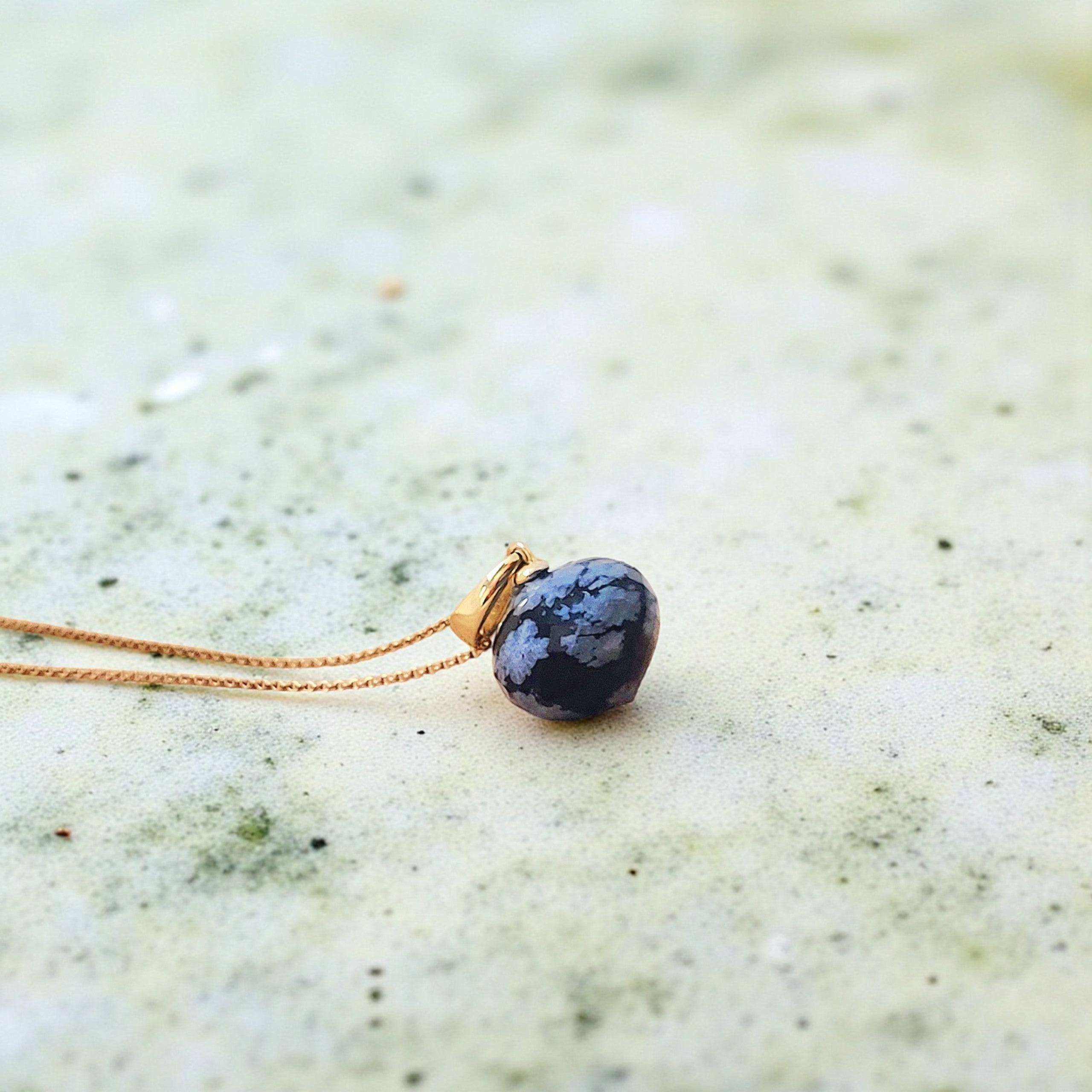 Schneeflockenobsidian Anhänger | 585 Gold